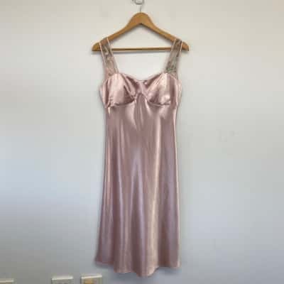 Smith & Miles Australia Pink Floral Satin Look Midi Dress Size 10 