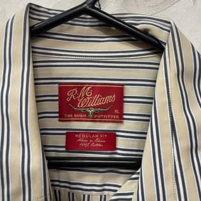 R.M. Williams Mens  Size XL Long Sleeve Shirt Beige / Blue / Striped / White 