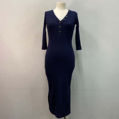 Witchery Womens  Size XXS Midi Stretch Rib Dress Blue 