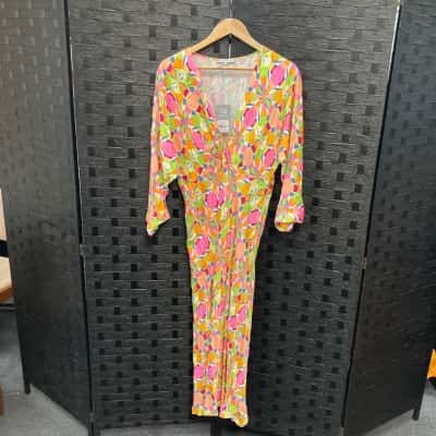  Womens  Size 14 Long Sleeve Oliver Bonas Dress Green / Multicoloured / Pink  
