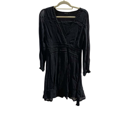 Ishka Womens  Size 12 Babydoll Dress Black Long Chiffon Sleeves Boho Style   Midi