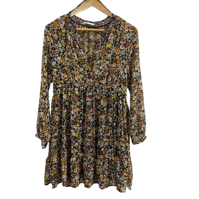 Zara Womens  Size S Sheer Long Sleeve Mini Dress Floral