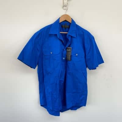 Pilbara Collection Cobalt Blue Closed Front Short Sleeve Pilbara Shirt Size L 