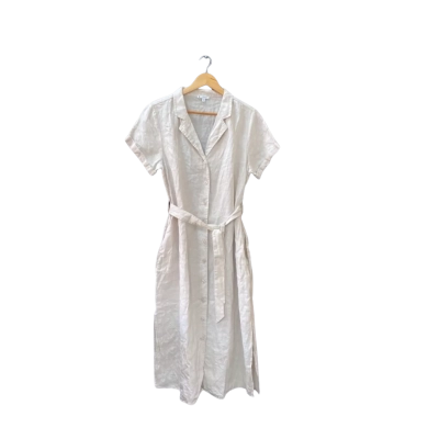 Target Woman Size 8 Short Sleeve Dress Beige Linen