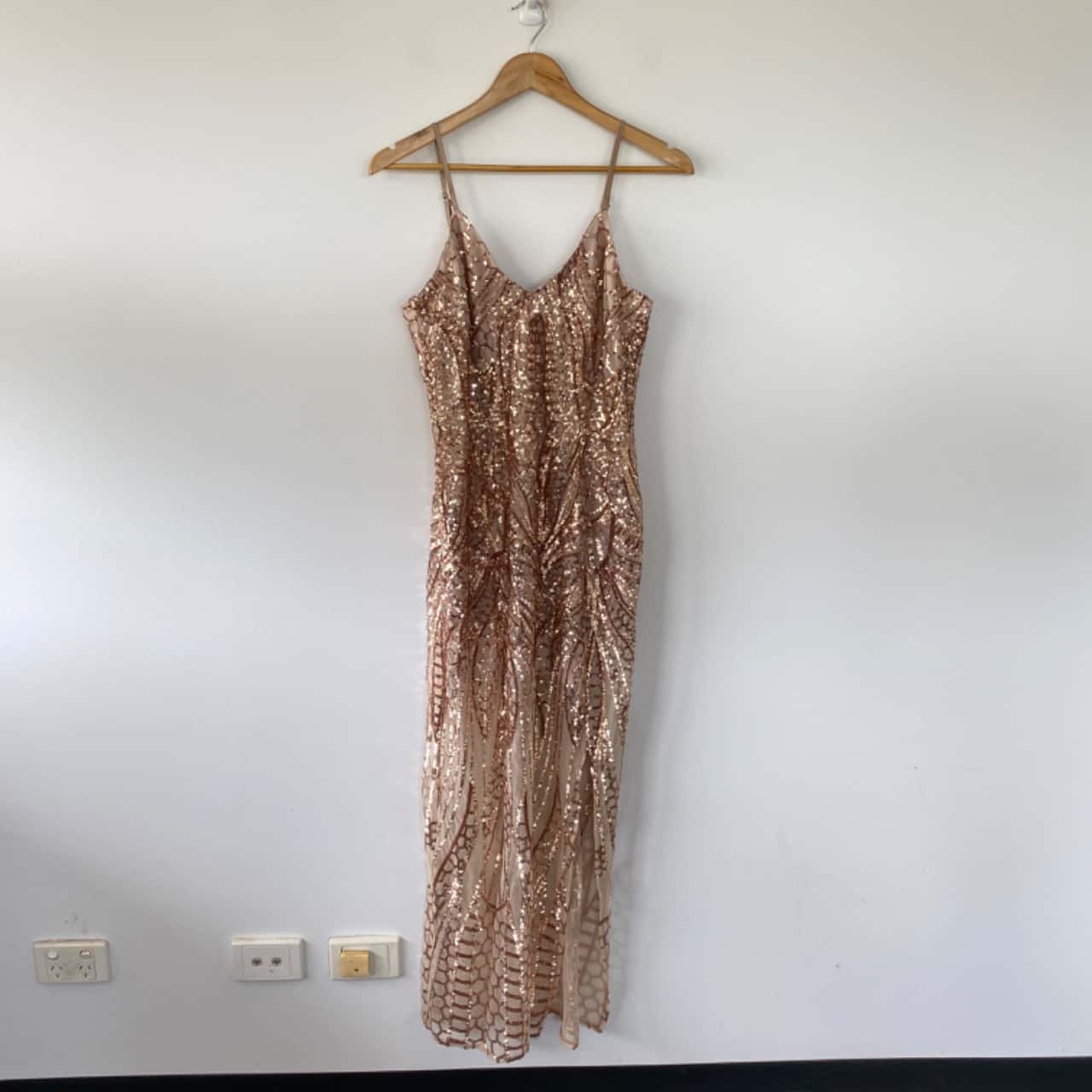 Showpo Brown Sequin Mesh Front Split Maxi Dress Size 14 / XL (s) - Used As  New | Salvos Stores