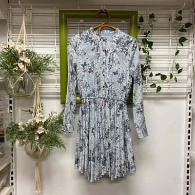 Zadig & Voltaire Womens  Size S Long Sleeve Dress Blue / Floral & Butterflys