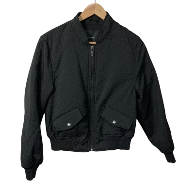 Decjuba Womens Size M Black Textured Leopard Pattern Zip Front Bomber Jacket 