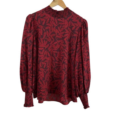 Witchery Womens  Size 14 Leaf Dot High Neck Blouse 