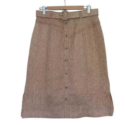 G.D.S. By Helena M.  Button Front Linen Midi Skirt.  Natural Flax.   Size M 