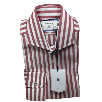 M.J. Bale Mens  Size 39 Long Sleeve Shirt Red / Striped / White 