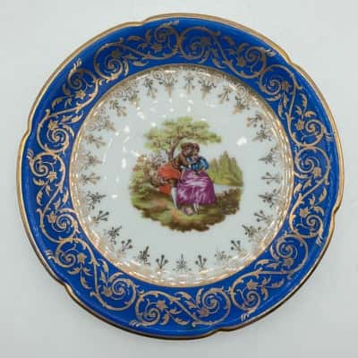Limoges Porcelain Blue Gold Courting Couple Trinket Dish