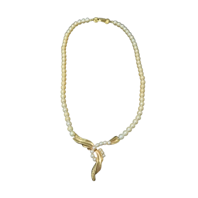 Gold-tone Womens Necklace with Pearl Beads