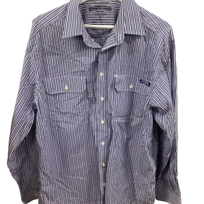 RM Williams Mens Long Sleeve Shirt Blue / Pinstriped 