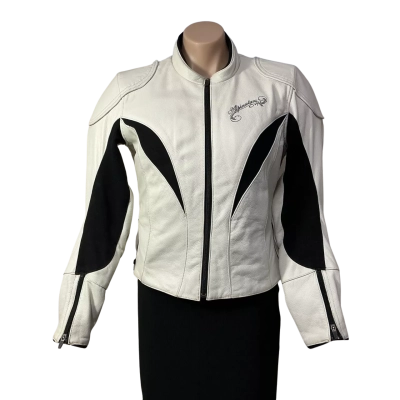 Alpinestars Stella Womens Size 8 (EUR 44) Cream with Black Trim Leather Motorcycle Jacket 