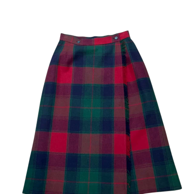 Fletcher Jones Womens  Pleated Skirt Checked / Green / Maroon VINTAGE