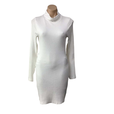 Bardot Womens Size L Ivory Ribbed Open Back / High Neck / Long Sleeve Dress (new)
