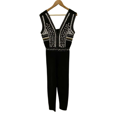 Loreta Women's  Size L Party Jumpsuit With Beads Black  