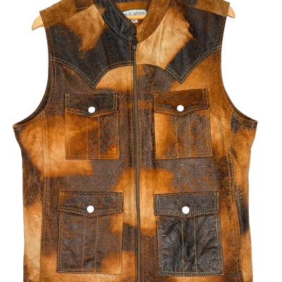 Vintage old west made in Mexico leather zip vest 