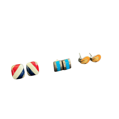  Womens Retro Vintage Earring collection (3 pairs) Navy Blue / Orange / Red / Silver / Turquoise / White / Yellow 