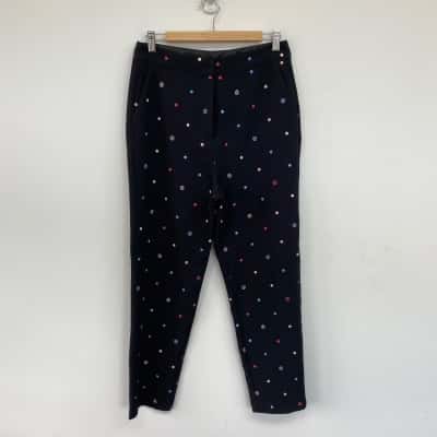 Biba Black Polka Dot Side Stripe Trousers Pants  Size 10