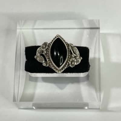 925 Marked Ornate Ring w/ Black Stone