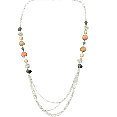 Silver-tone and Necklace with Brown & Black Beads