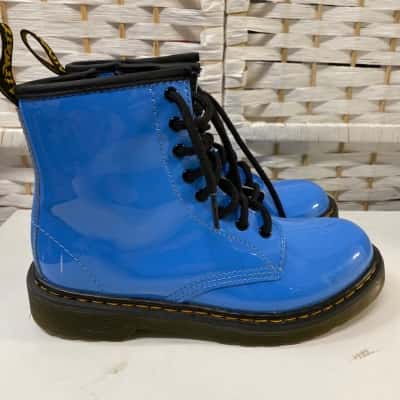 Dr Martens hyacinth Blue Patent leather boots- lace up- Size UK 1