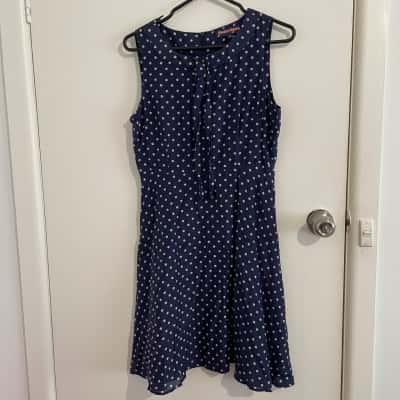 Princess Highway Womens  Size 10 Sleeveless Dress  Blue / Cream Silk/Cotton 