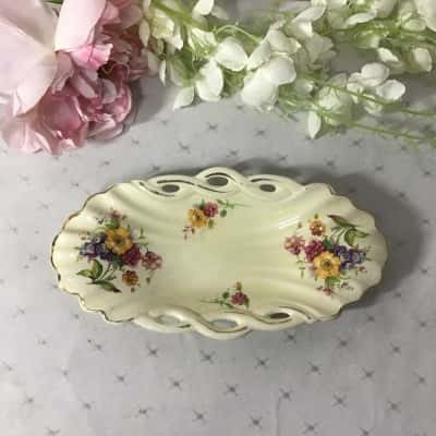 Vintage Royal Staffordshire Pottery A J Wilkinson Honeyglaze "Christine" Floral Oval Dish