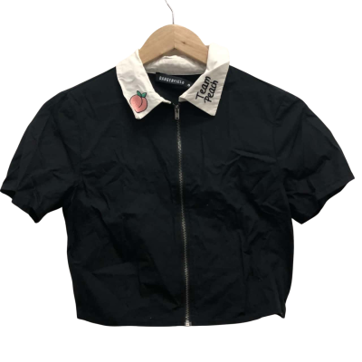 Dangerfield Peach Collar Size 6 Short Sleeve Shirt Black  