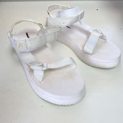 Calvin Klein Bright White Teva Flatform Platform Sandals Size 6.5 S