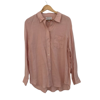Country Road Womens Linen Size 14 Button Up Top / Long Sleeve Top Peach 