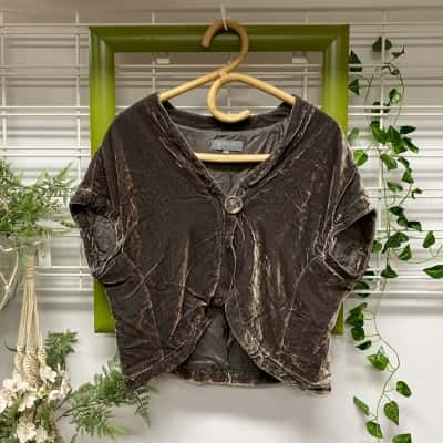  Poem Womens  100% Silk Crushed Velvet Bolero/Shrug Brown Size M