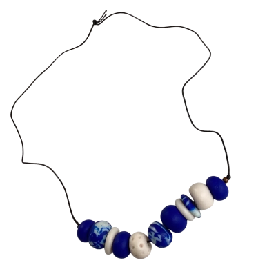Chunky Bead Blue and Cream Necklace 