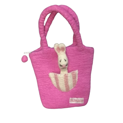 Én Gry & Sif  Scandinavian Felted Handbag with Bunny Finger Puppet  Pink  