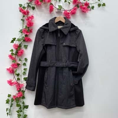 Michael Kors Womens Hooded Belted Jacket Size M Grey 