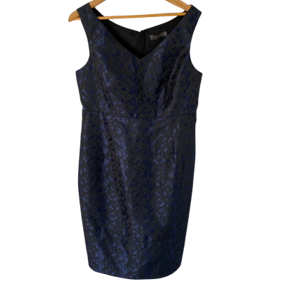 David Lawrence Womens  Size 16 Midi Dress Black  / Navy Blue / Pattern 
