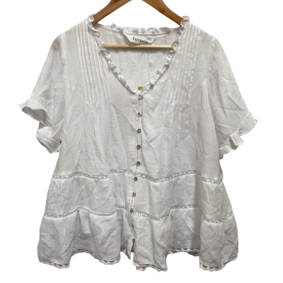 Virtuelle Scarlet Field Natural Lace Trim Button Top Size 10