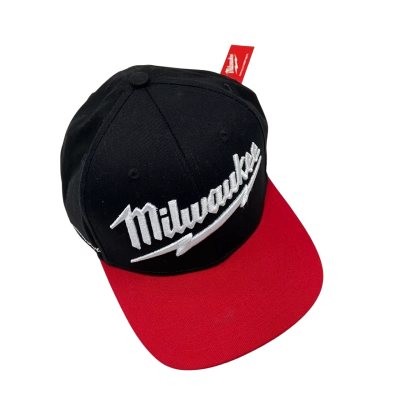  Brand New - Milwaukee - Mens Milwaukee SEMI Curve Cap - Size (Approx. 63cm Max) with Adjustable Snapback Closure - Black / Red