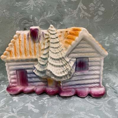 Ceramic Log Cabin with Fir tree