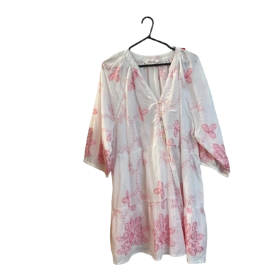 Virtuelle White tunic top with Pink Embroidery