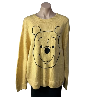 Disney Womens Size XL Yellow Winnie The Pooh Character Crew Neck Jumper 