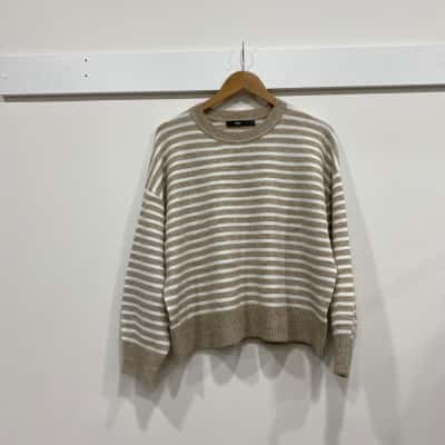 Sportsgirl Womens  Size S Crew Neck Jumper Beige / Striped / White 