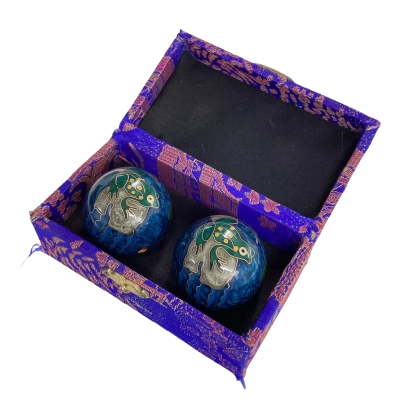 Chinese Meditation Ball Set in Brocade Box with Frog Design