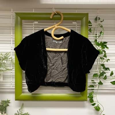  Poem Womens 100% Silk Crushed Velvet Bolero/Shrug Black Size M