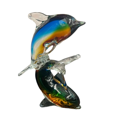 Murano -Style Handmade Glass Dancing Dolphins
