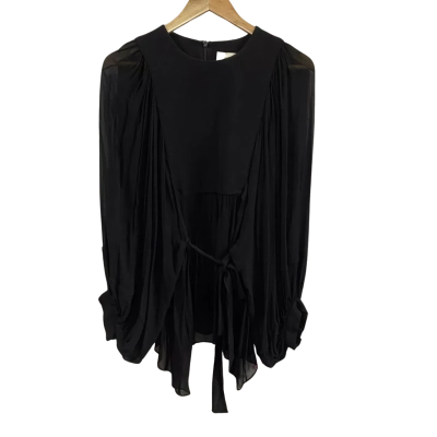 Zimmermann Womens  Size 1 Sheer Bell Sleeve Smock Blouse Black 