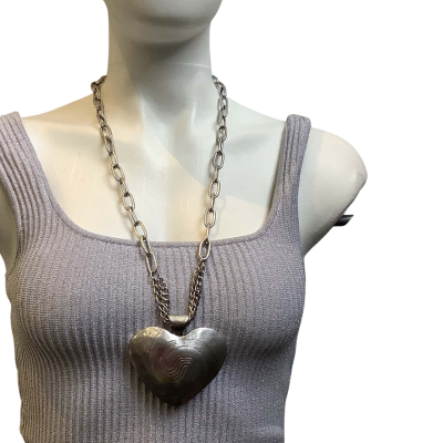 COSTUME- Womens Chunky Chain Link Necklace with Big Heart Pendant #24