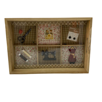 Vintage Sewing Shadowbox with Wooden Tray – Packed with Nostalgic Charm! #sewingcurios #vintagesewing #shadowboxdecor