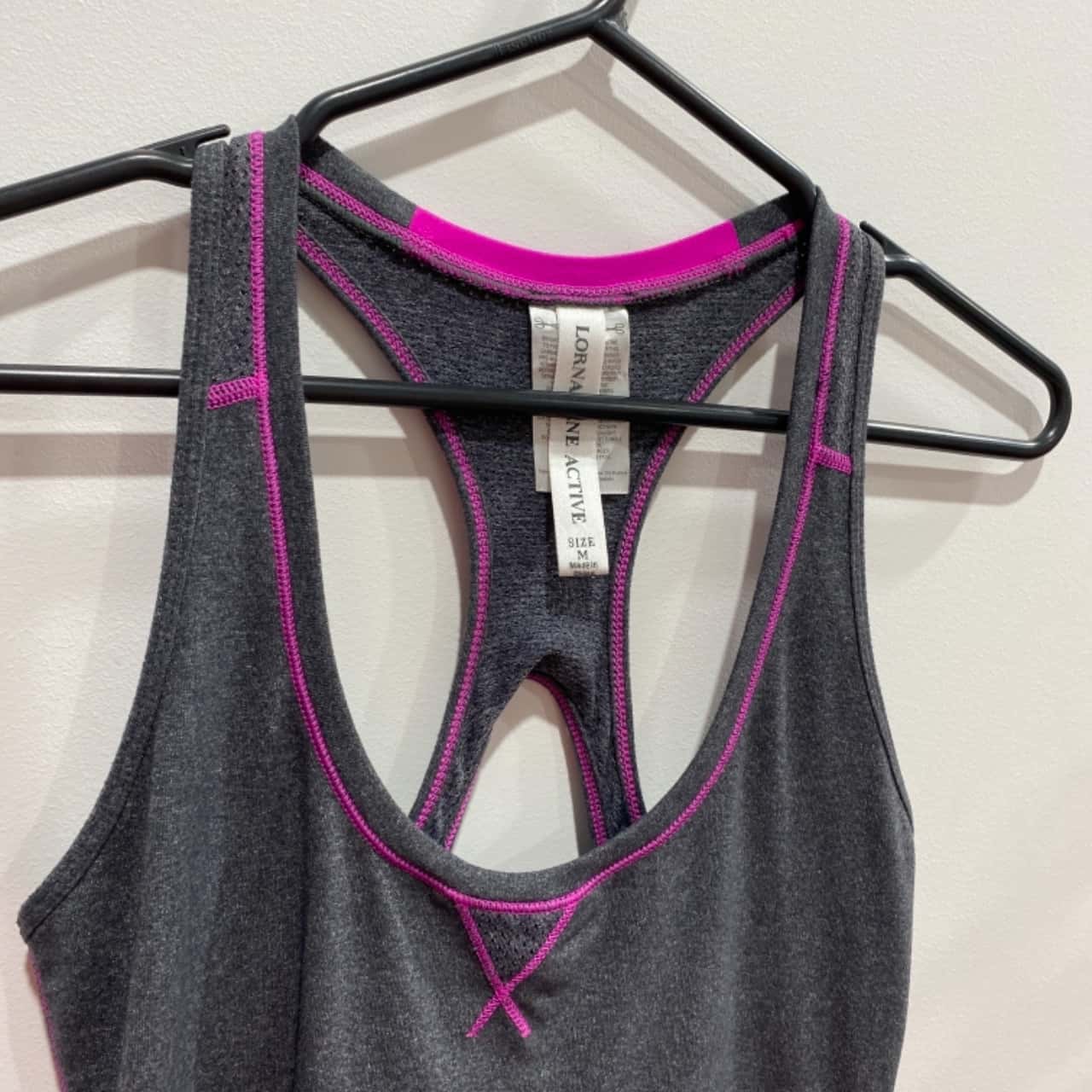 Lorna Jane Grey Athletic Top With Pink Stitching Size M